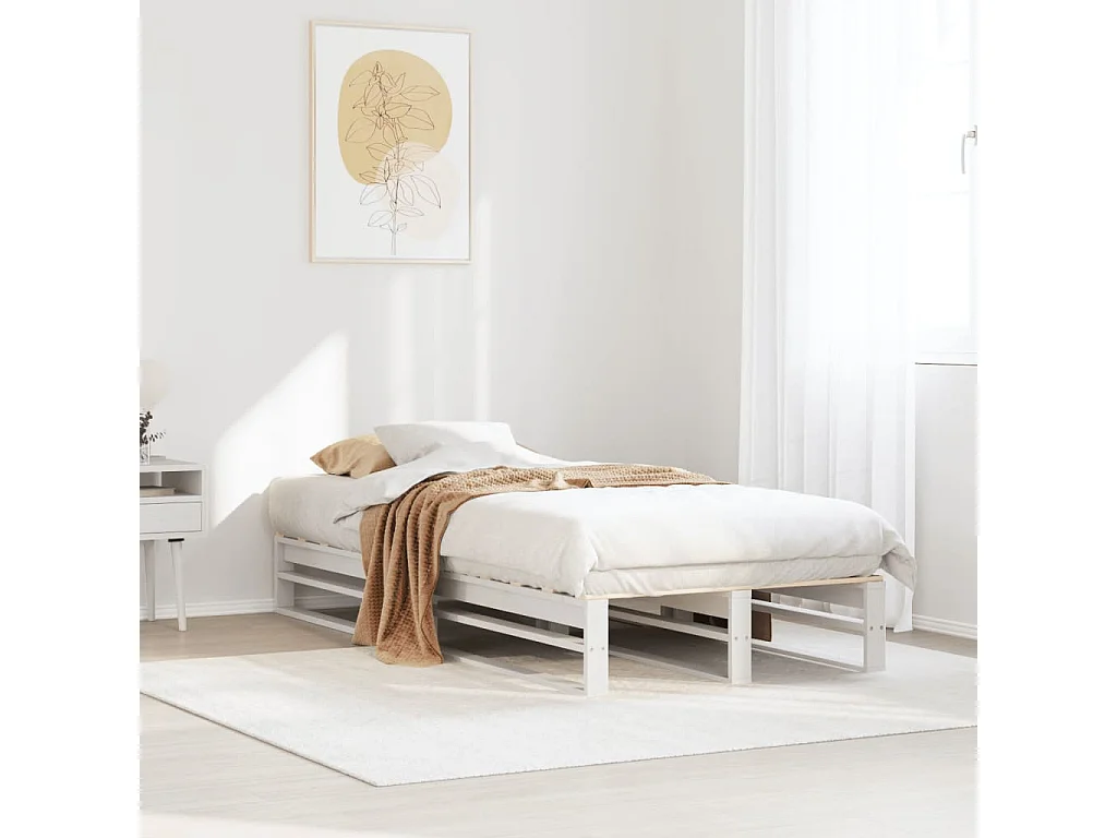 Letto senza Materasso Bianco 75x190 in Legno Massello di Pino