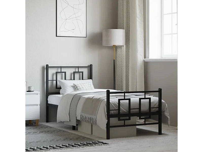 Bedframe met hoofd- en voeteneinde metaal zwart 75x190 cm