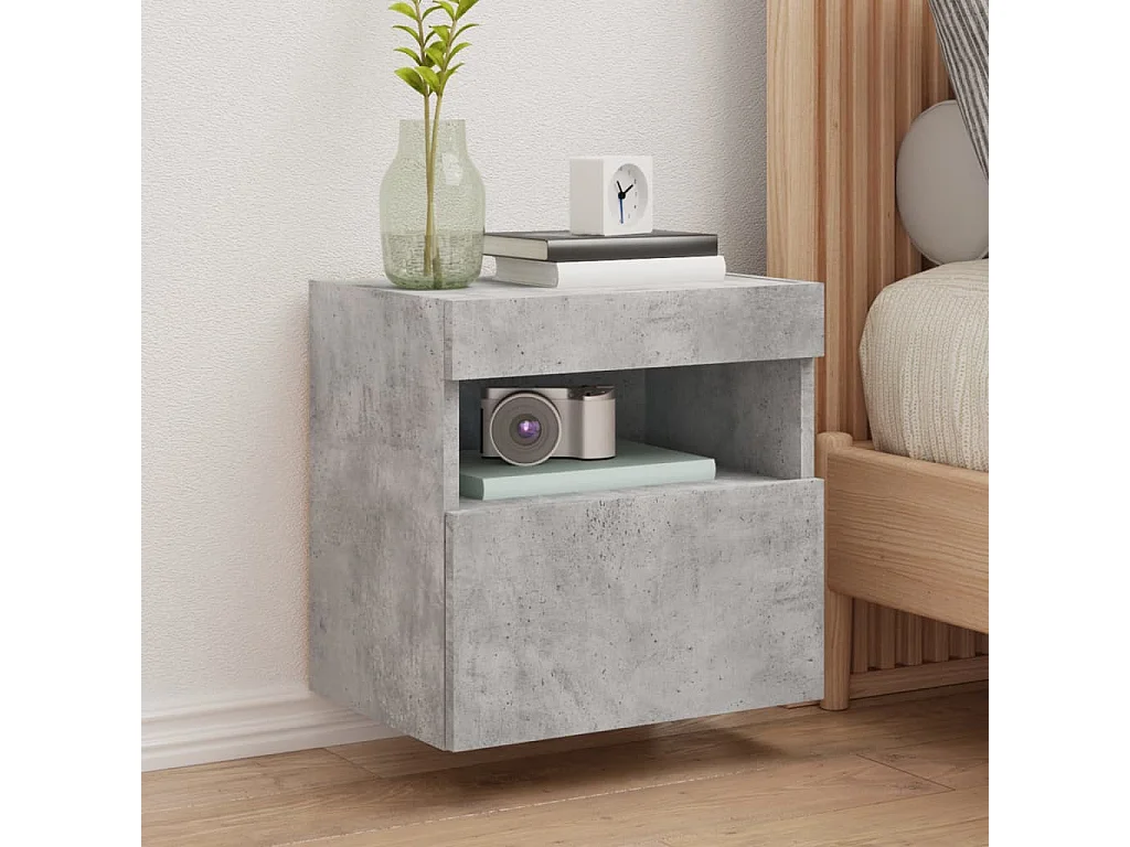 Meubles TV muraux et lumières LED 2pcs gris béton 40x30x40 cm