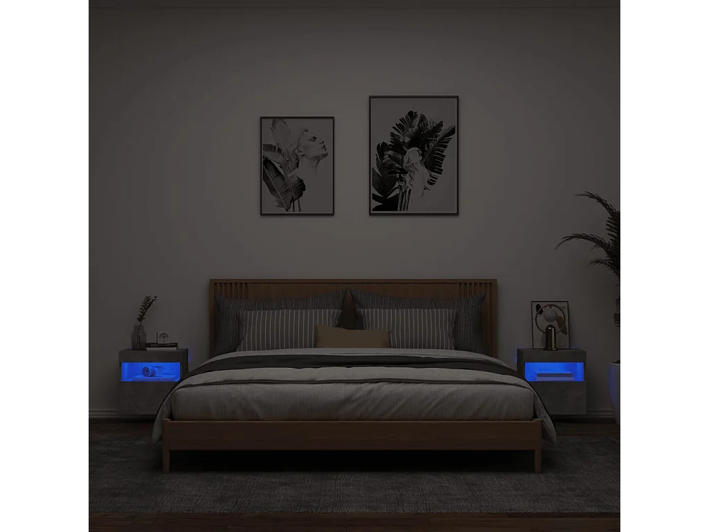 Meubles TV muraux et lumières LED 2pcs gris béton 40x30x40 cm