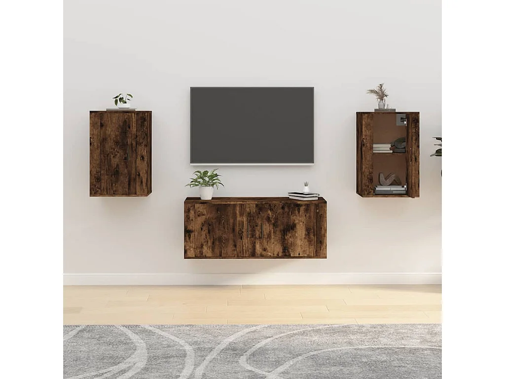 Tv-wandmeubels 2 st 40x34,5x60 cm gerookt eikenkleurig