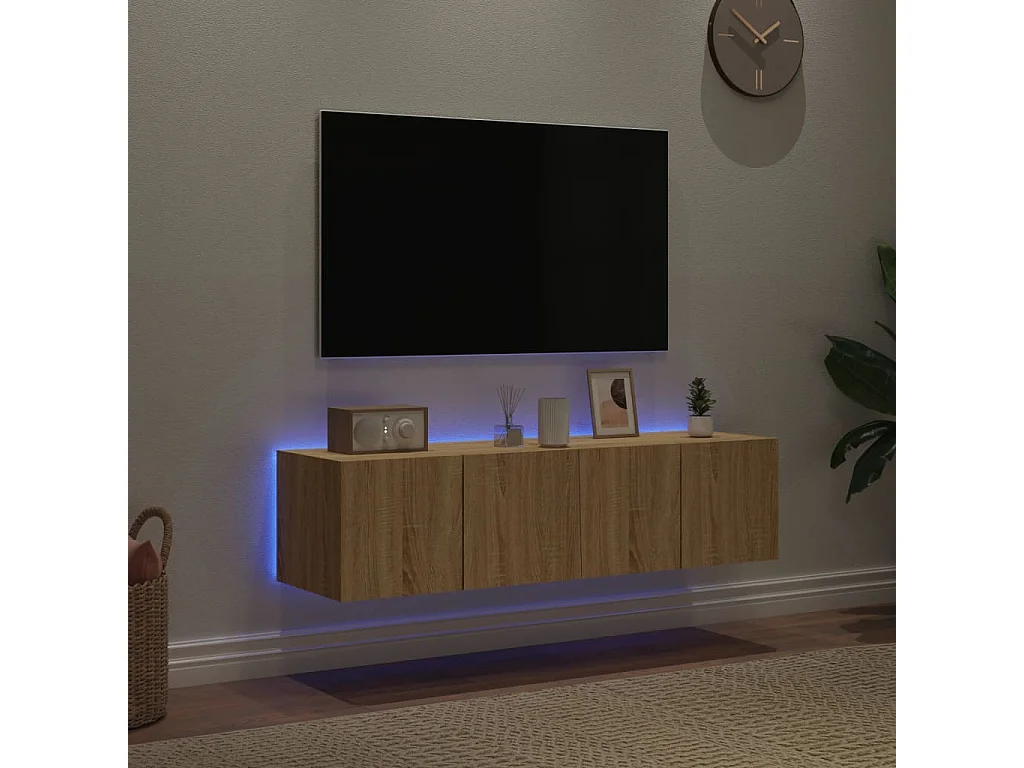 Meubles TV muraux lumières LED 2 pcs chêne sonoma 60x35x31 cm