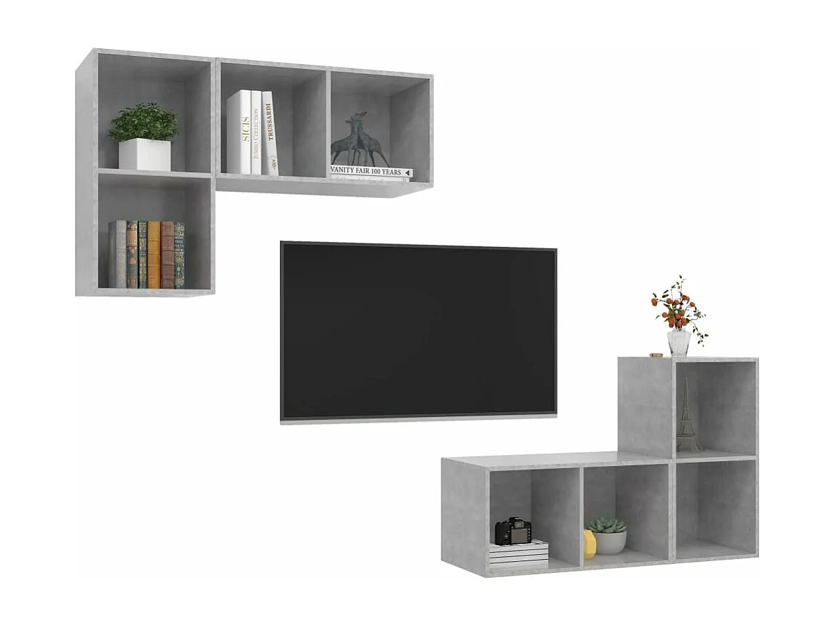 Mobile TV a Parete 4 pz Grigio Cemento in Truciolato
