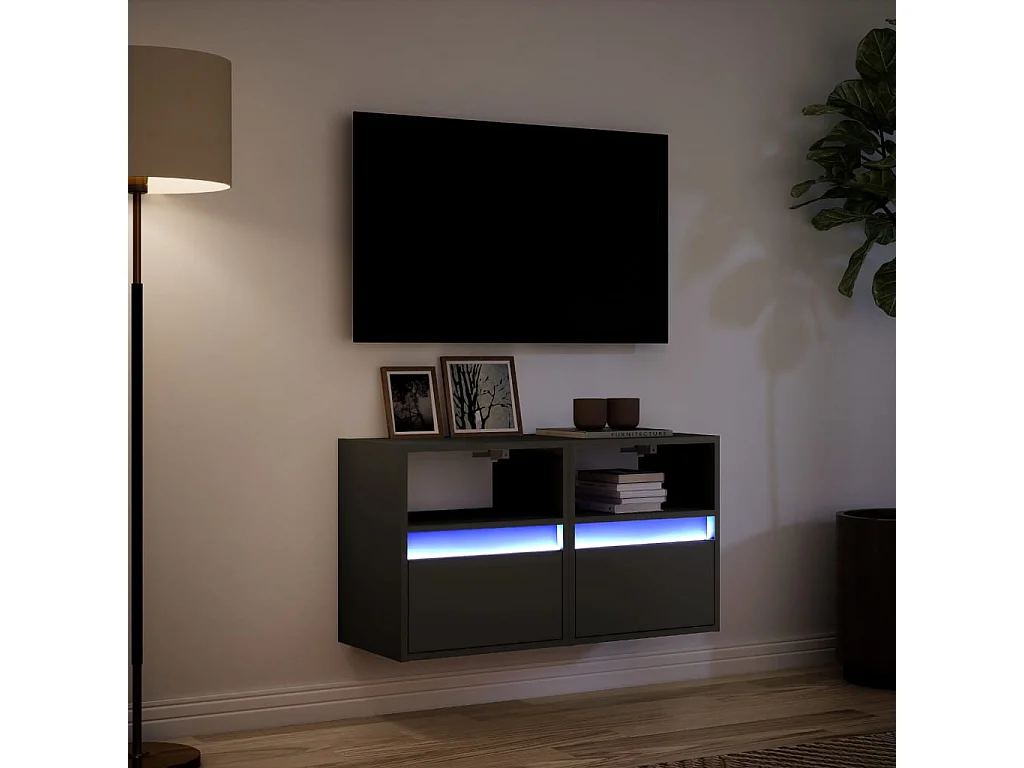 Meubles TV muraux avec lumières LED 2 pcs noir 41x31x45 cm