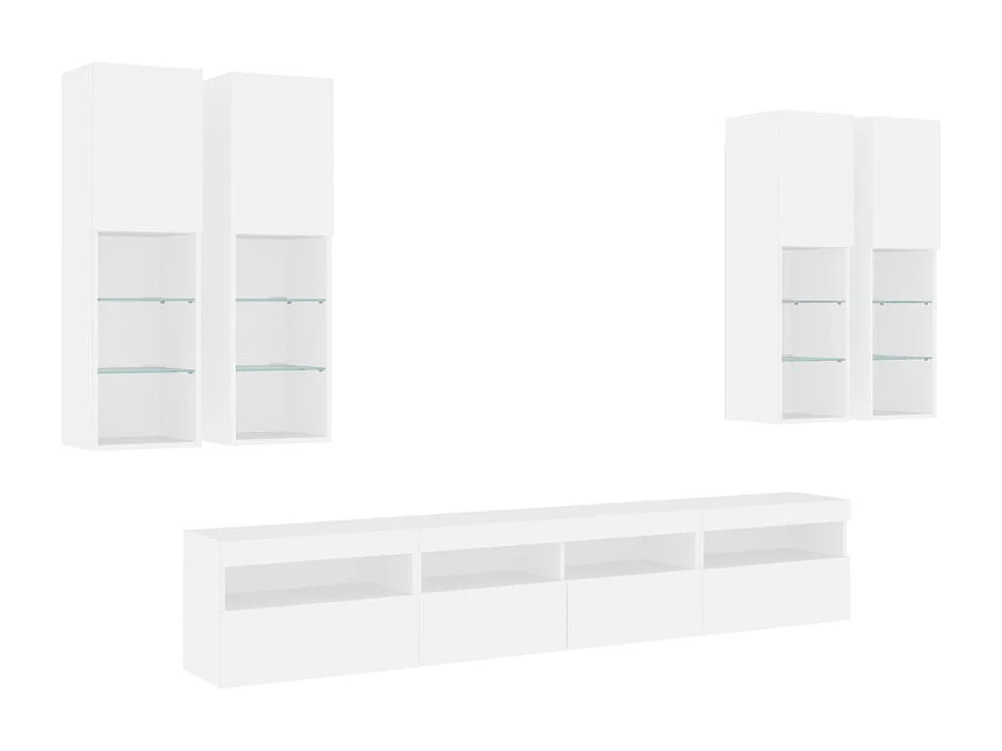 Set Mobili TV a Muro 7 pz con Luci LED Bianco