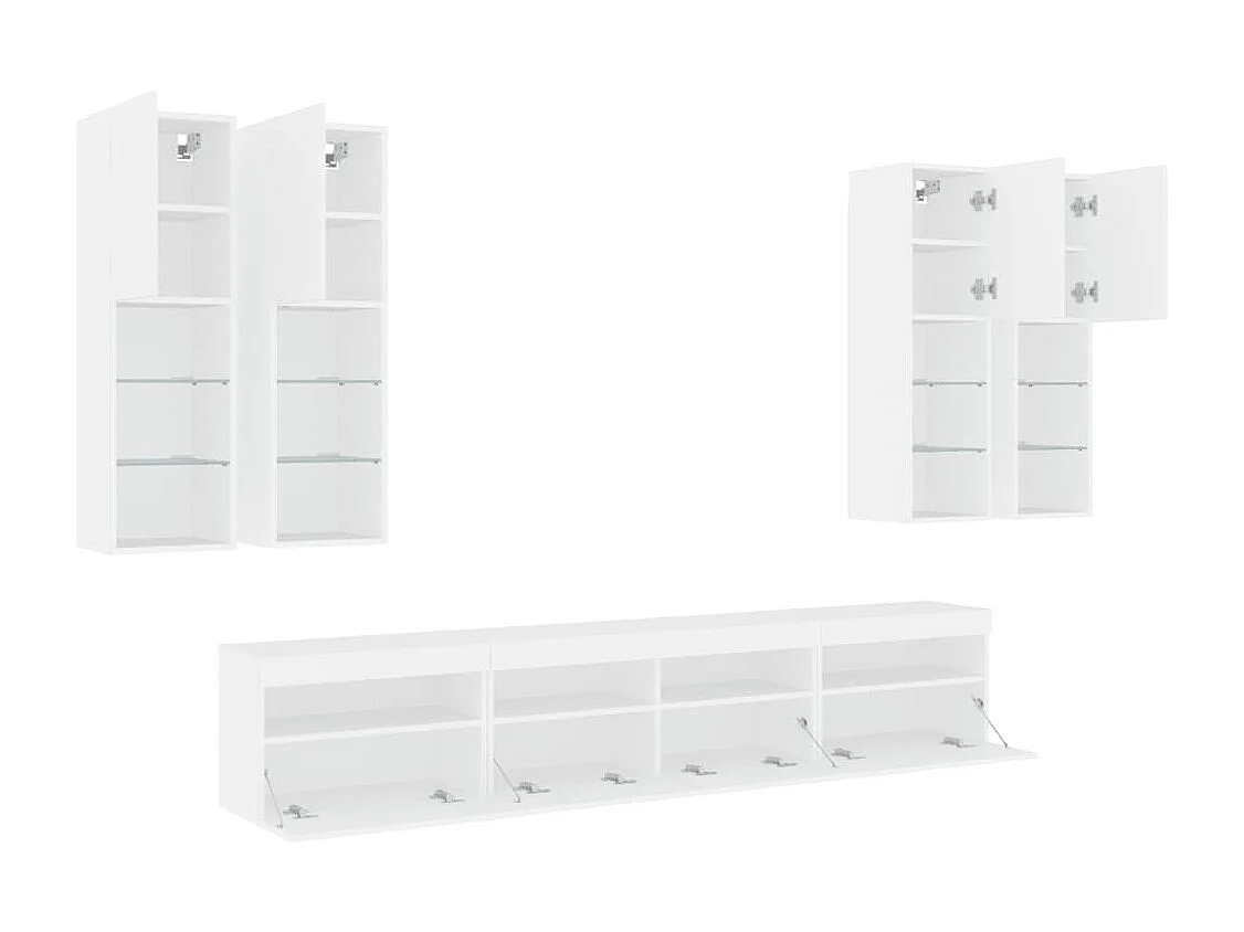 Set Mobili TV a Muro 7 pz con Luci LED Bianco