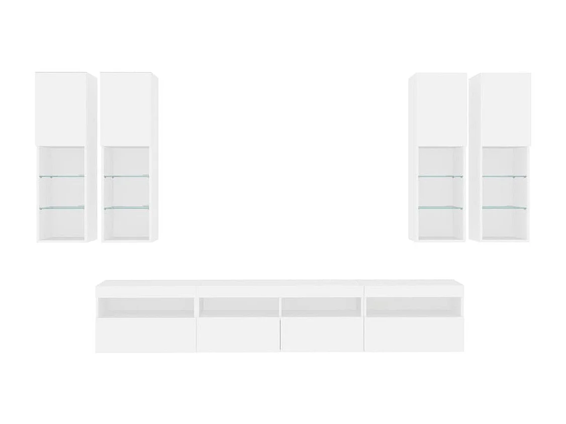 Set Mobili TV a Muro 7 pz con Luci LED Bianco