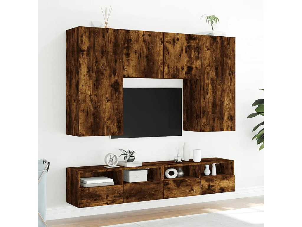 Mobili TV a Muro 2 pz Rovere Fumo 80x30x30 cm Legno Multistrato