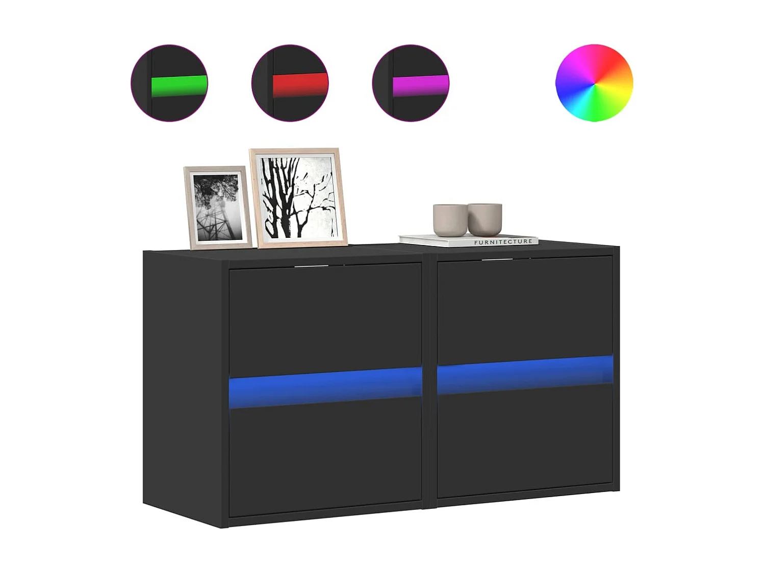 Meubles TV muraux avec lumières LED 2 pcs noir 41x31x45 cm