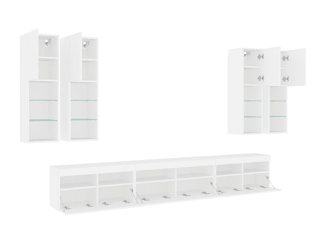Set Mobili TV a Muro 7 pz con Luci LED Bianco