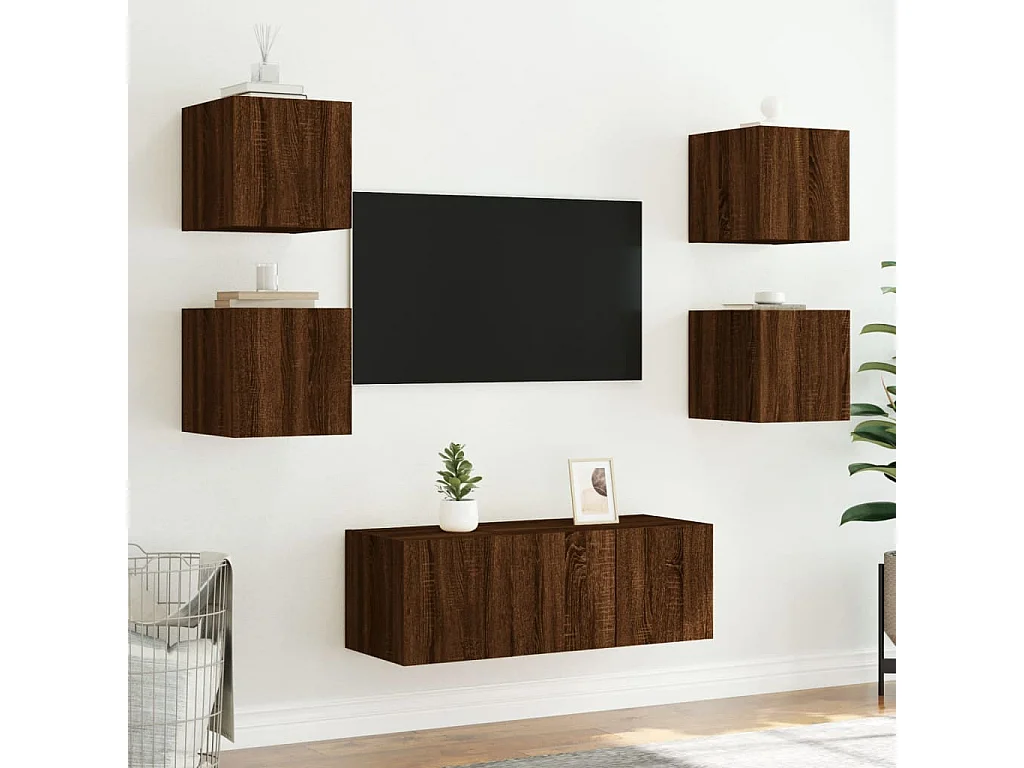 Meubles TV muraux lumières LED 2 pcs chêne marron 30,5x35x30 cm