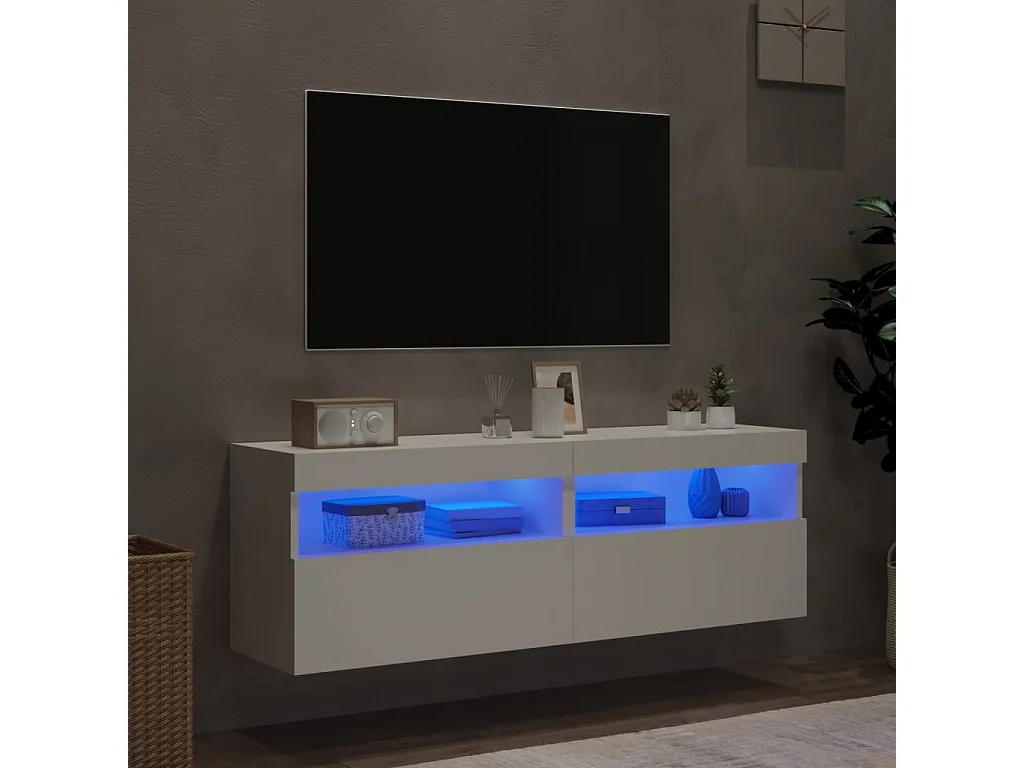 Mobili TV a Parete con Luci LED 2pz Bianchi 60x30x40 cm