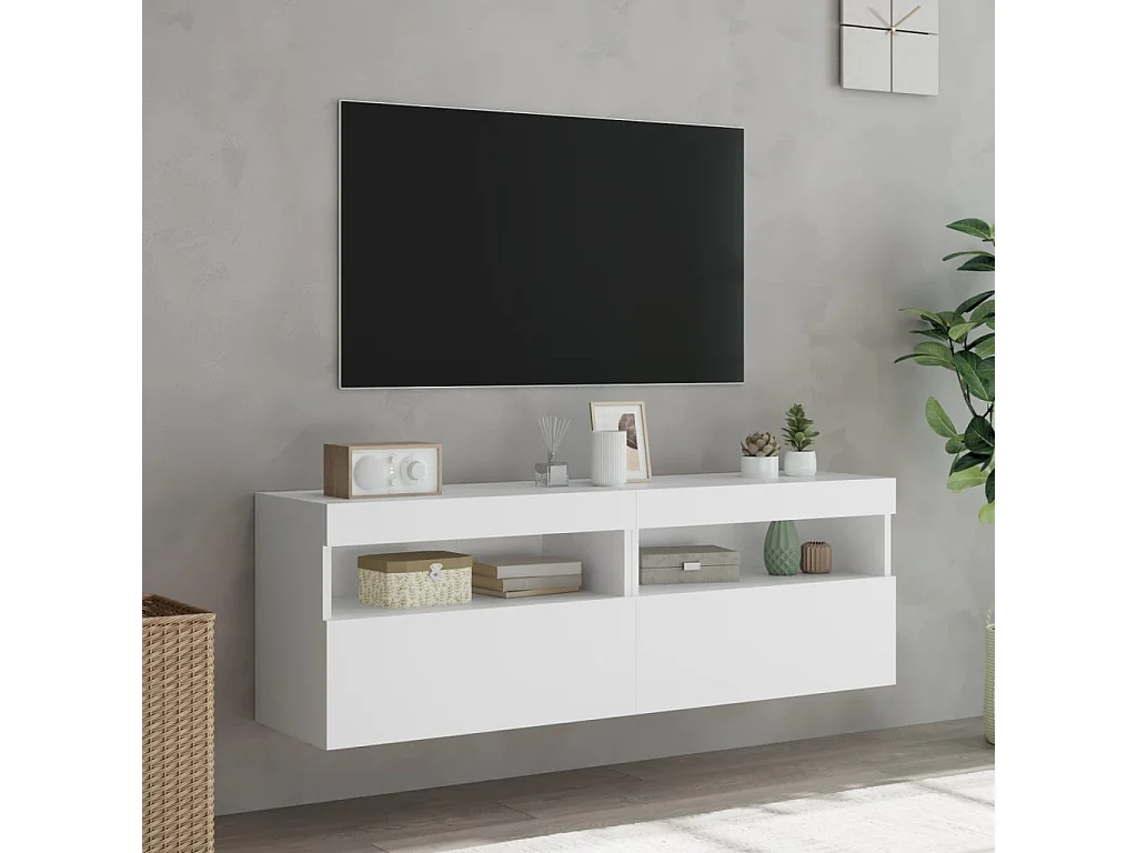 Mobili TV a Parete con Luci LED 2pz Bianchi 60x30x40 cm