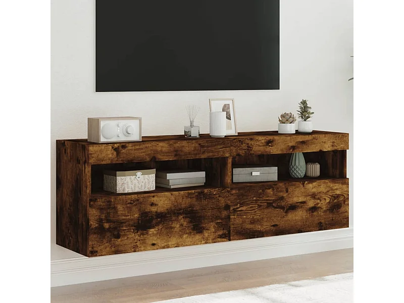 Mobili TV a Parete con Luci LED 2pz Rovere Fumo 60x30x40 cm