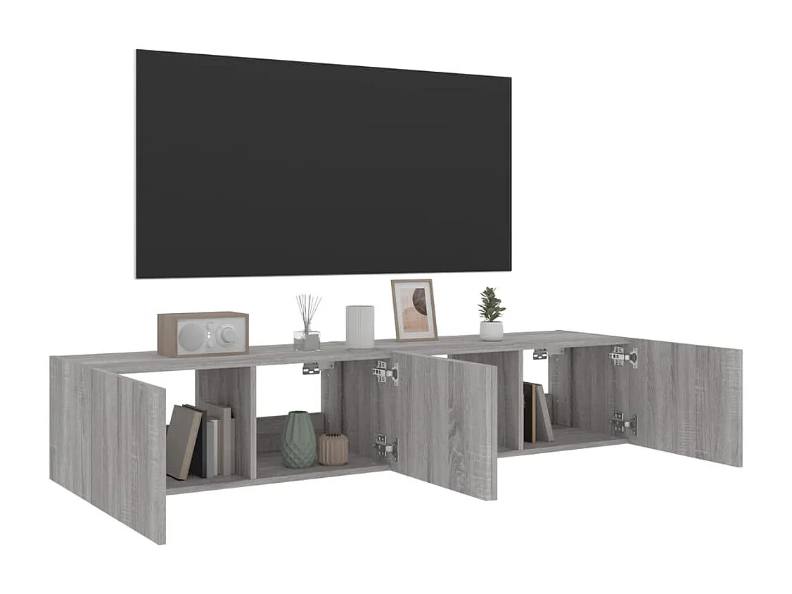 Meubles TV muraux et lumières LED 2pcs sonoma gris 80x35x31 cm