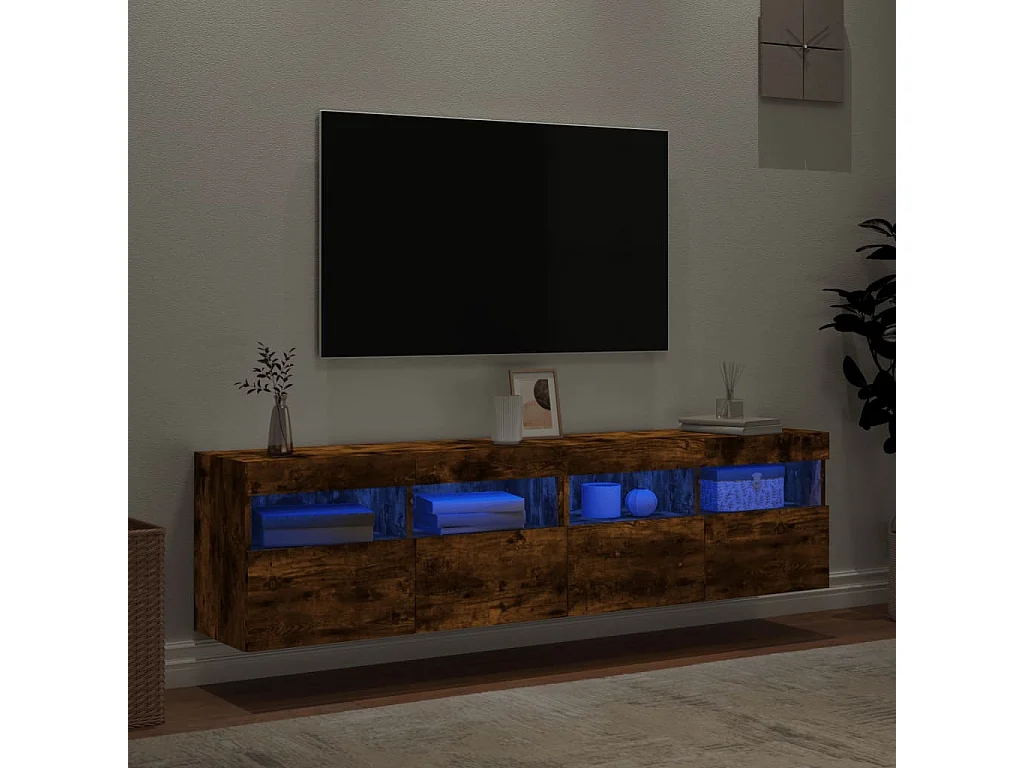 Mobili TV a Parete con Luci LED 2pz Rovere Fumo 80x30x40 cm