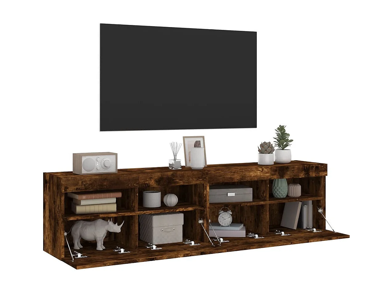 Mobili TV a Parete con Luci LED 2pz Rovere Fumo 80x30x40 cm