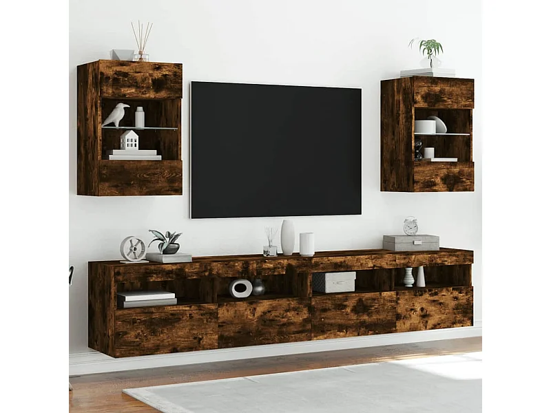 TV-Wandschränke mit LED-Leuchten 2 Stk. Räuchereiche
