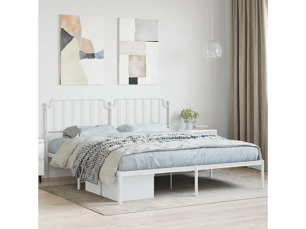 Cadre de lit métal sans matelas et tête de lit blanc 183x213 cm