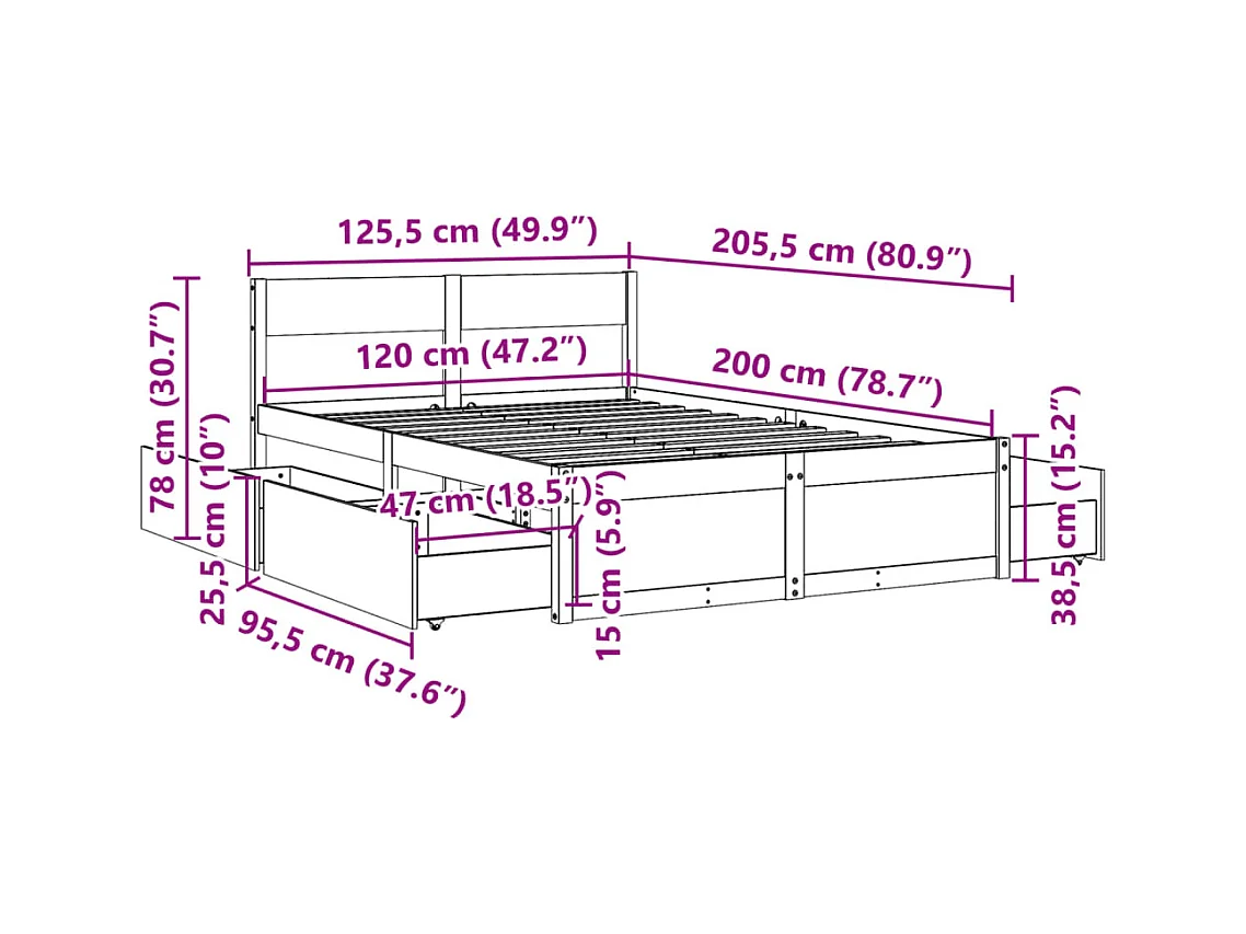 Cadre de lit sans matelas 120x200 cm bois de pin massif