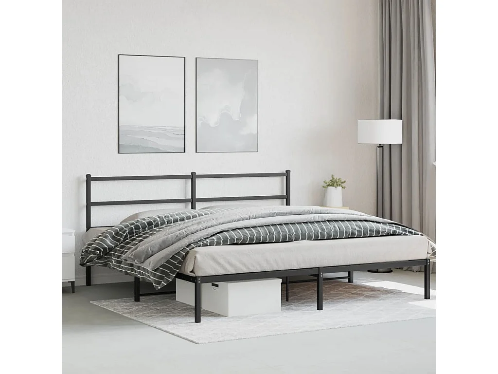 Cadre de lit métal sans matelas avec tête de lit noir 183x213cm