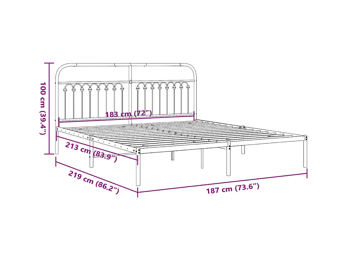 Bedframe met hoofdbord metaal zwart 183x213 cm