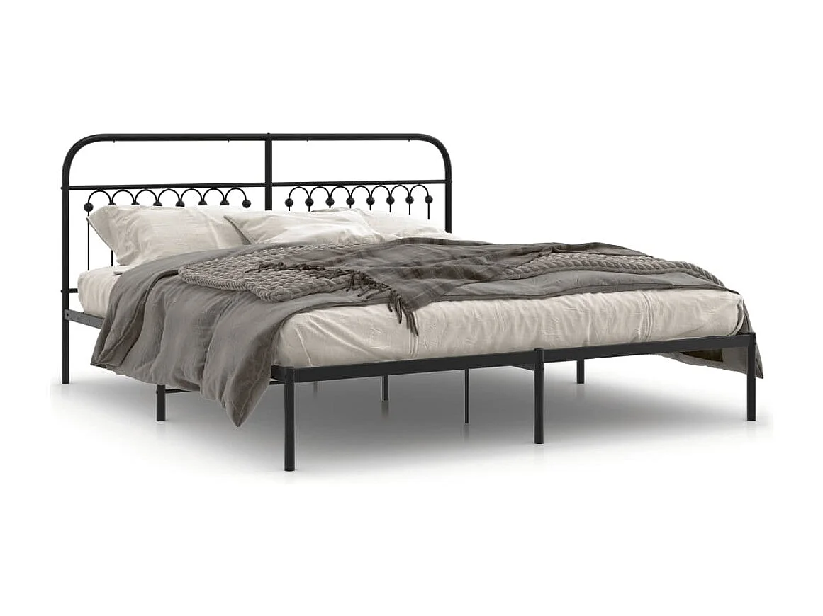 Cadre de lit métal sans matelas avec tête de lit noir 183x213cm