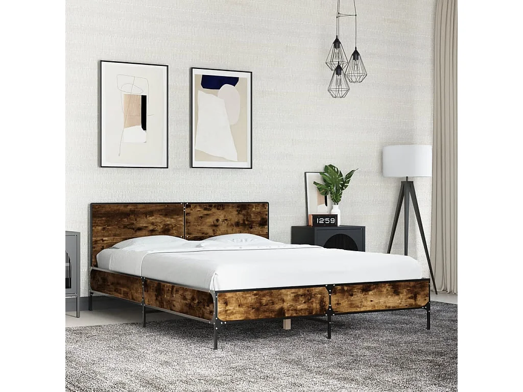 Cadre de lit sans matelas chêne fumé 135x190 cm