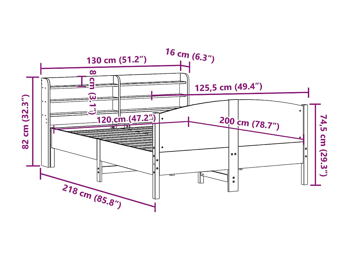 Cadre de lit sans matelas cire marron 120x200cm bois pin massif