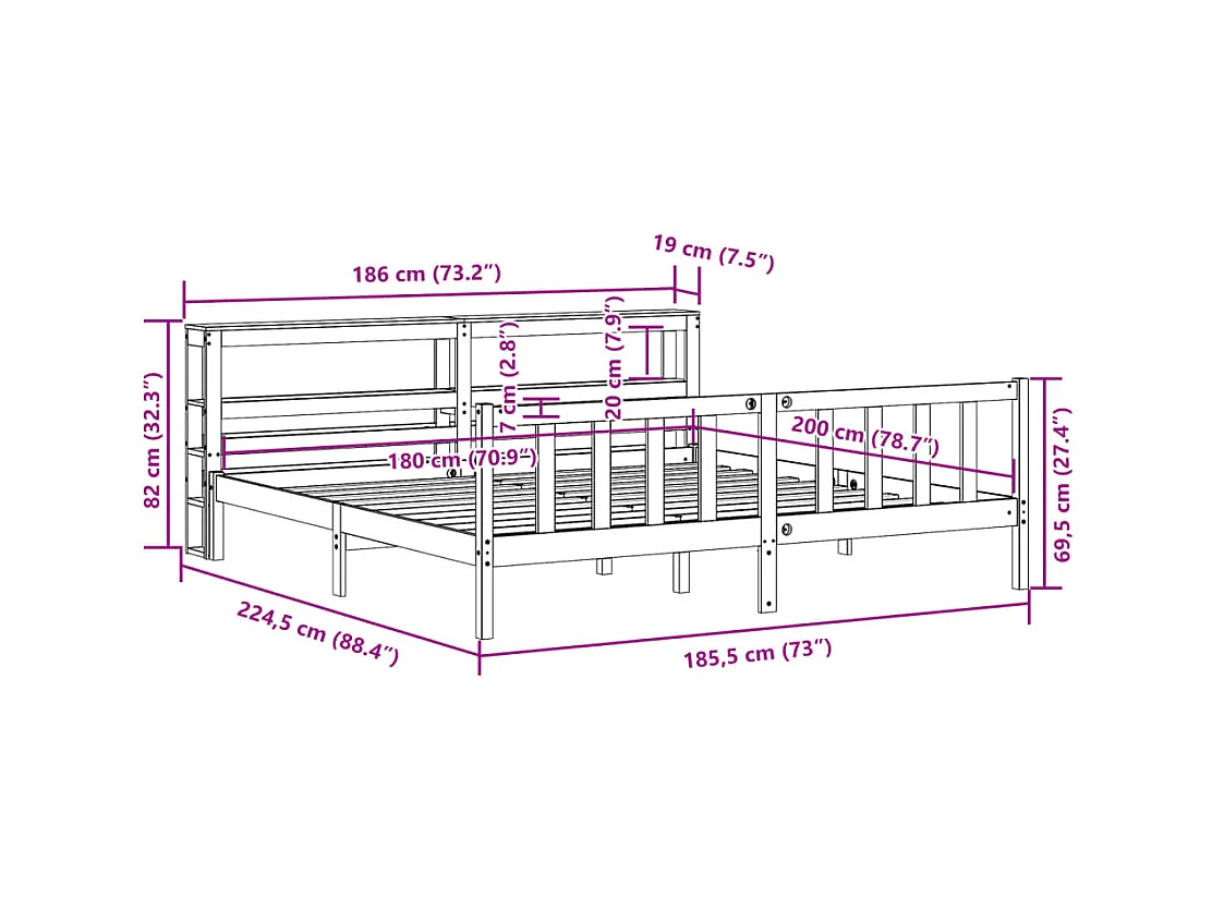 Cadre de lit sans matelas 180x200 cm bois massif de pin