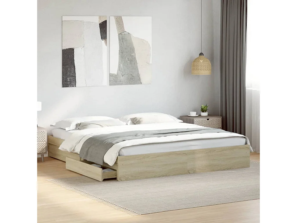 Cama con cajones madera ingeniería roble Sonoma 200x200 cm
