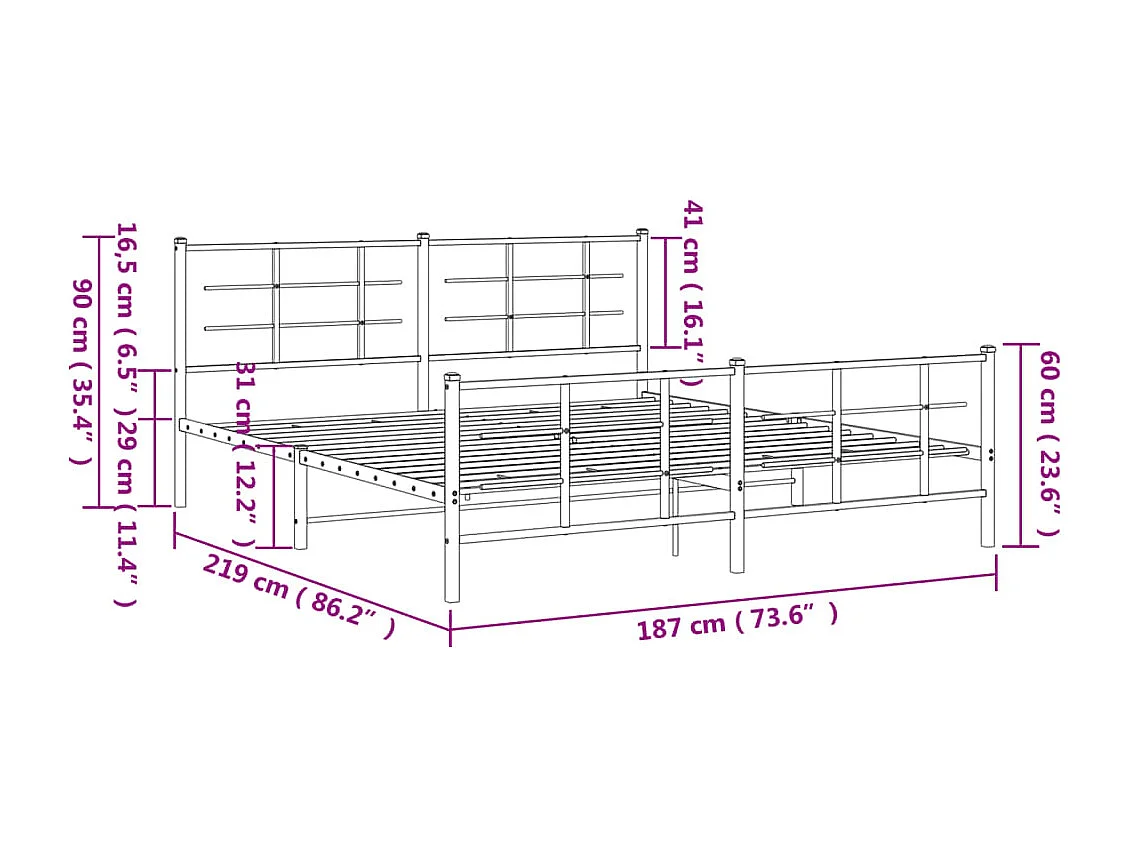 Cadre de lit métal sans matelas et pied de lit blanc 183x213 cm