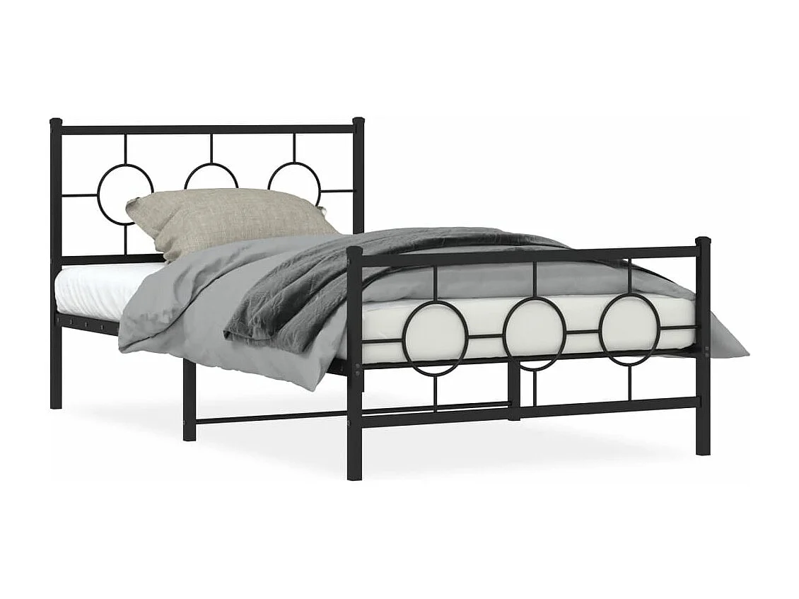 Cadre de lit métal sans matelas avec pied de lit noir 107x203cm