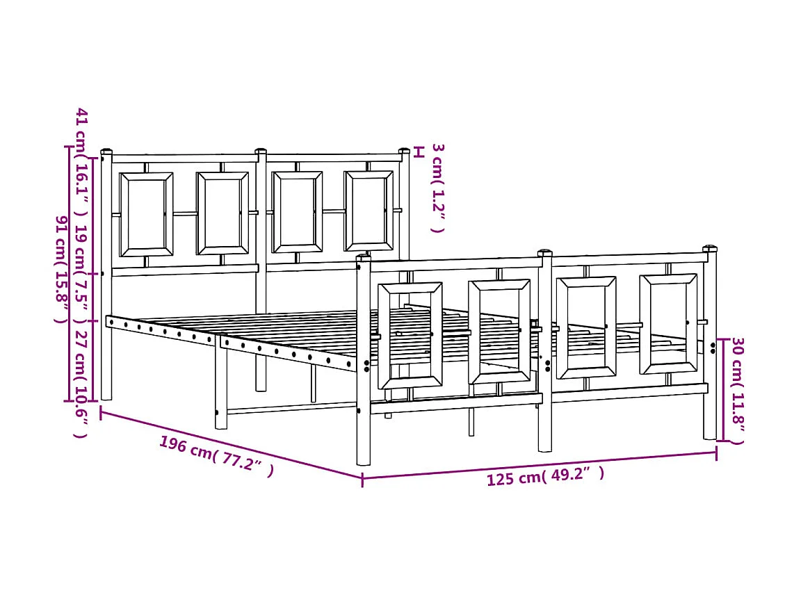 Bedframe met hoofd- en voeteneinde metaal zwart 120x190 cm