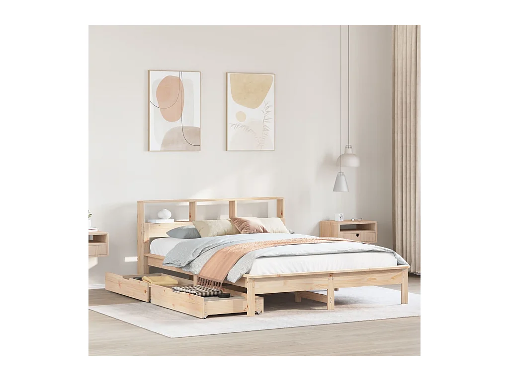 Lit bibliothèque sans matelas 150x200 cm bois massif de pin