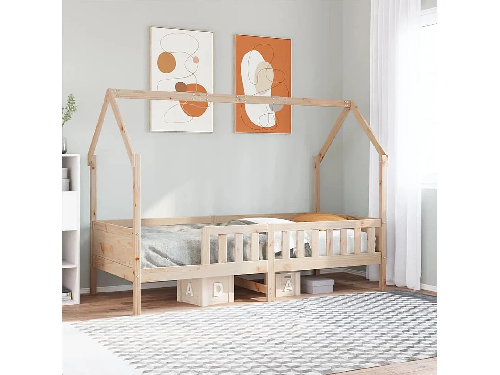 Cadre de lit d'enfants forme de maison sans matelas pin