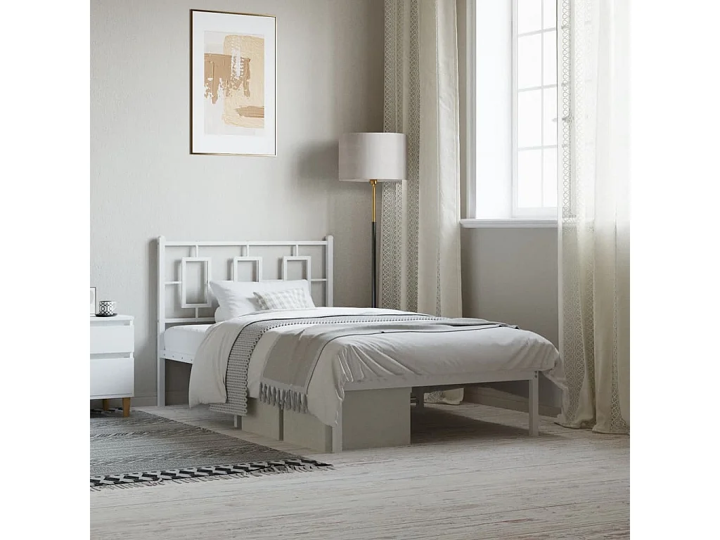 Cadre de lit métal sans matelas et tête de lit blanc 100x190 cm