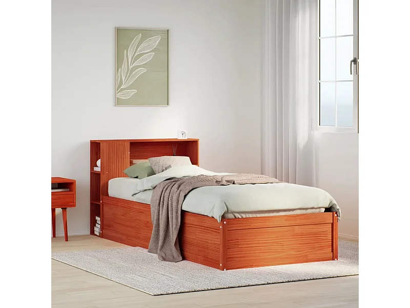 Cama sem colchão 75x190 cm madeira de pinho maciça castanho-mel