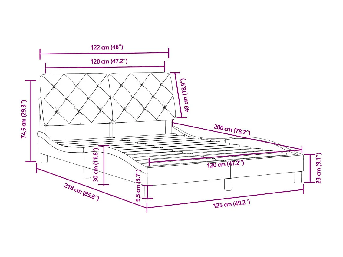 Cadre de lit sans matelas bleu 120x200 cm velours