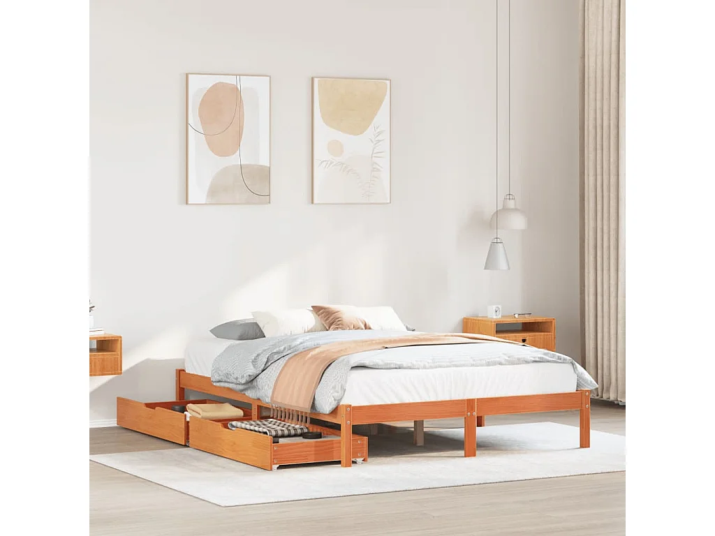 Cadre de lit sans matelas cire marron 120x200cm bois pin massif
