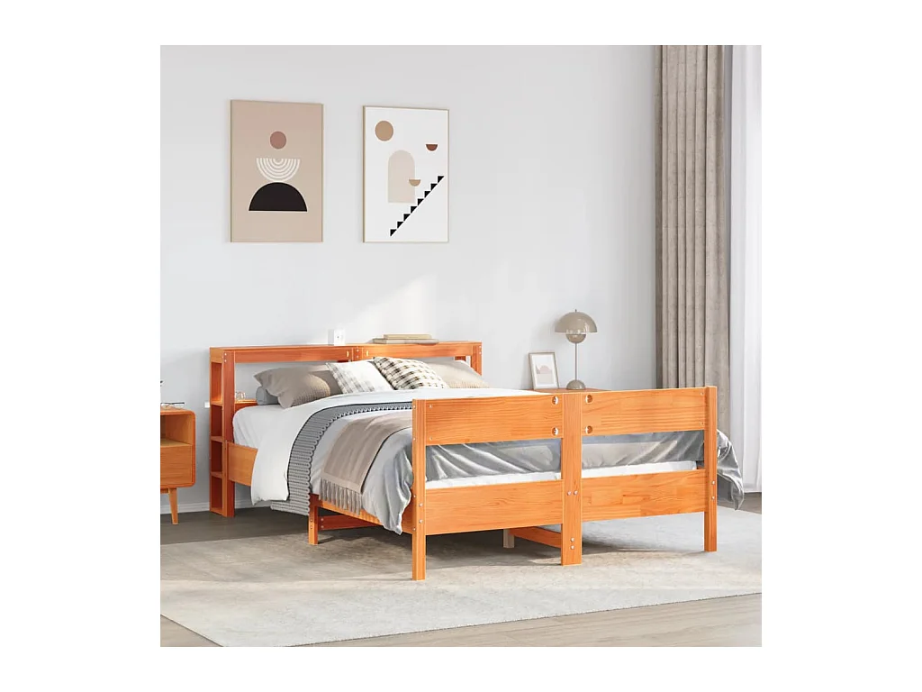 Cadre de lit sans matelas cire marron 140x190cm bois pin massif