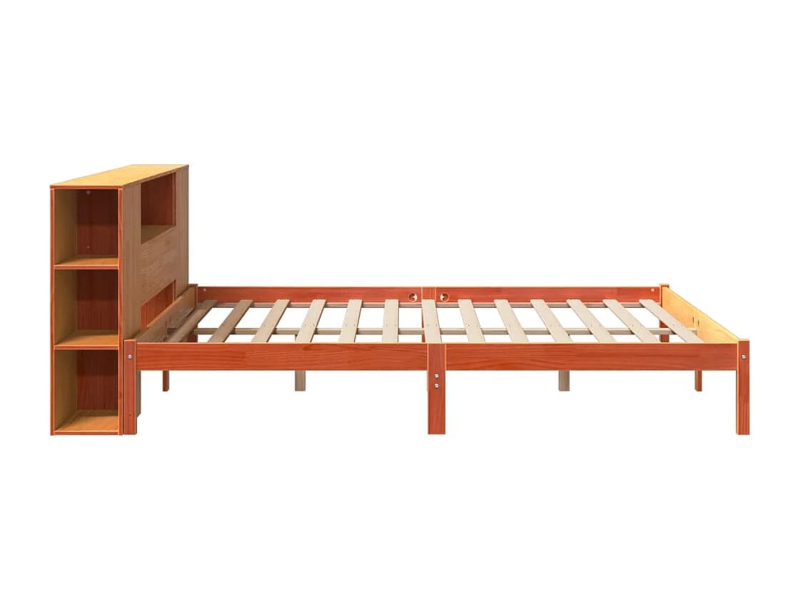 Massivholzbett mit Regal ohne Matratze Wachsbraun 200x200 cm