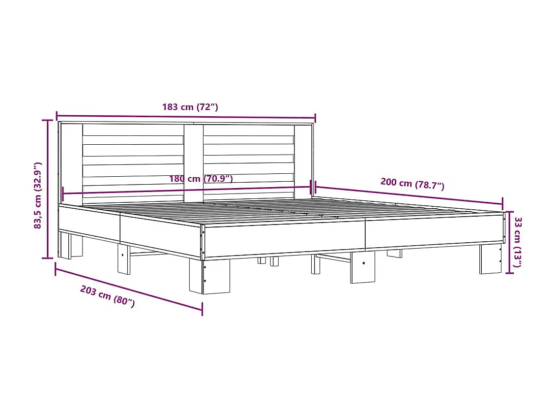 Cadre de lit sans matelas chêne sonoma 180x200 cm