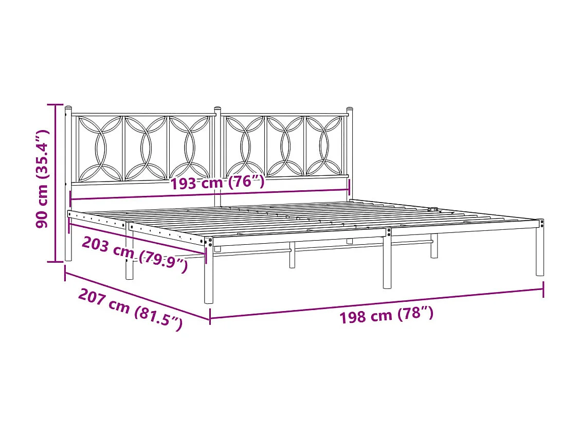 Estrutura de cama com cabeceira 193x203 cm metal branco