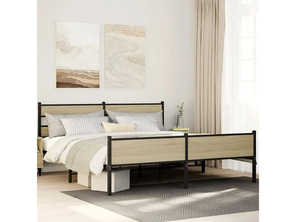 Estructura de cama sin colchón metal roble Sonoma 193x203 cm