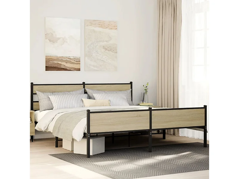 Estructura de cama sin colchón metal roble Sonoma 193x203 cm