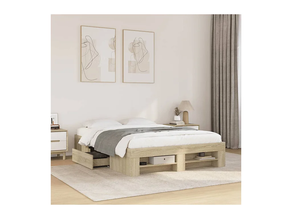 Bettgestell Sonoma-Eiche 135x190 cm Holzwerkstoff