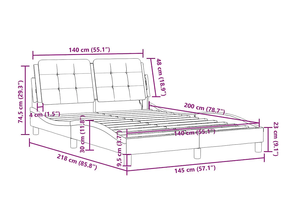 Cadre de lit sans matelas blanc 140x200 cm similicuir