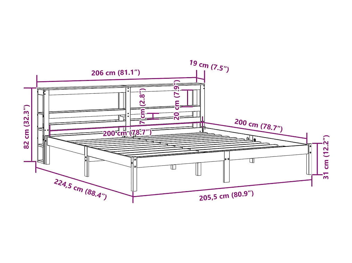 Cadre de lit sans matelas blanc 200x200 cm bois massif de pin