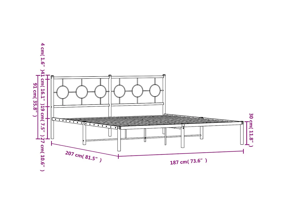 Bedframe met hoofdbord metaal wit 180x200 cm